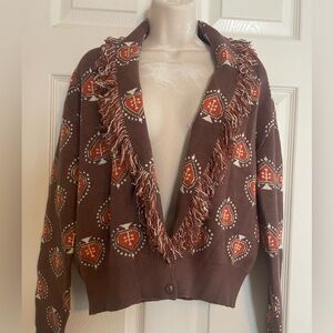 Cider‎ Brown and Orange Patterned Cardigan